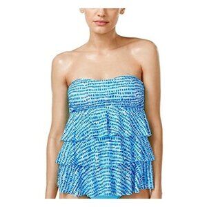 NWT Island Escape 6 St. Martin Strapless Blue & White Ruffled Tankini #87254